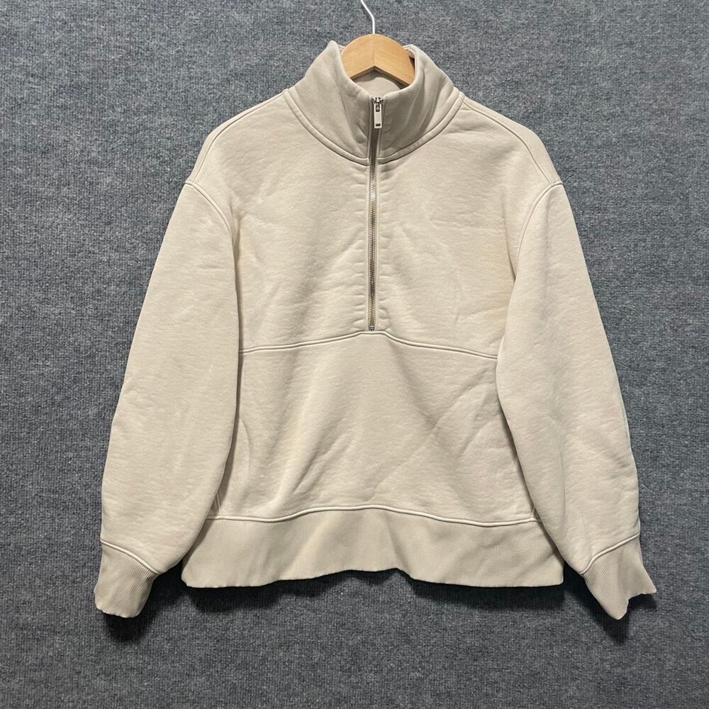 Everlane Beige Bone ReTrack Half Zip Sweatshirt Size Medium Womens